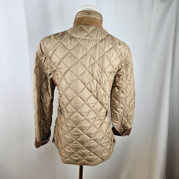 Ralph Lauren Quilted Barn Jacket Medium Leather Trim Tan Utility Trucker Coat - Picture 6 of 16